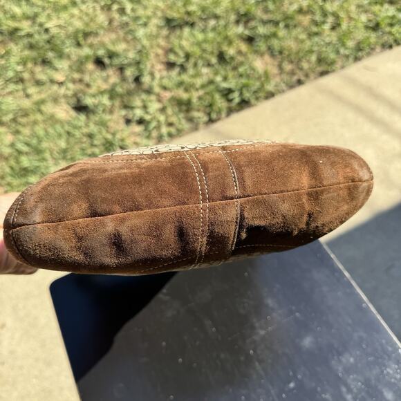 Vintage Coach Signature Mini C Bag Canvas Suede Shoulder Bag Purse Brown F10944 - Picture 6 of 16